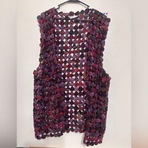 Vintage 100% Thai Silk YoYo Vest Purple One Size Rosette Handmade In Thailand